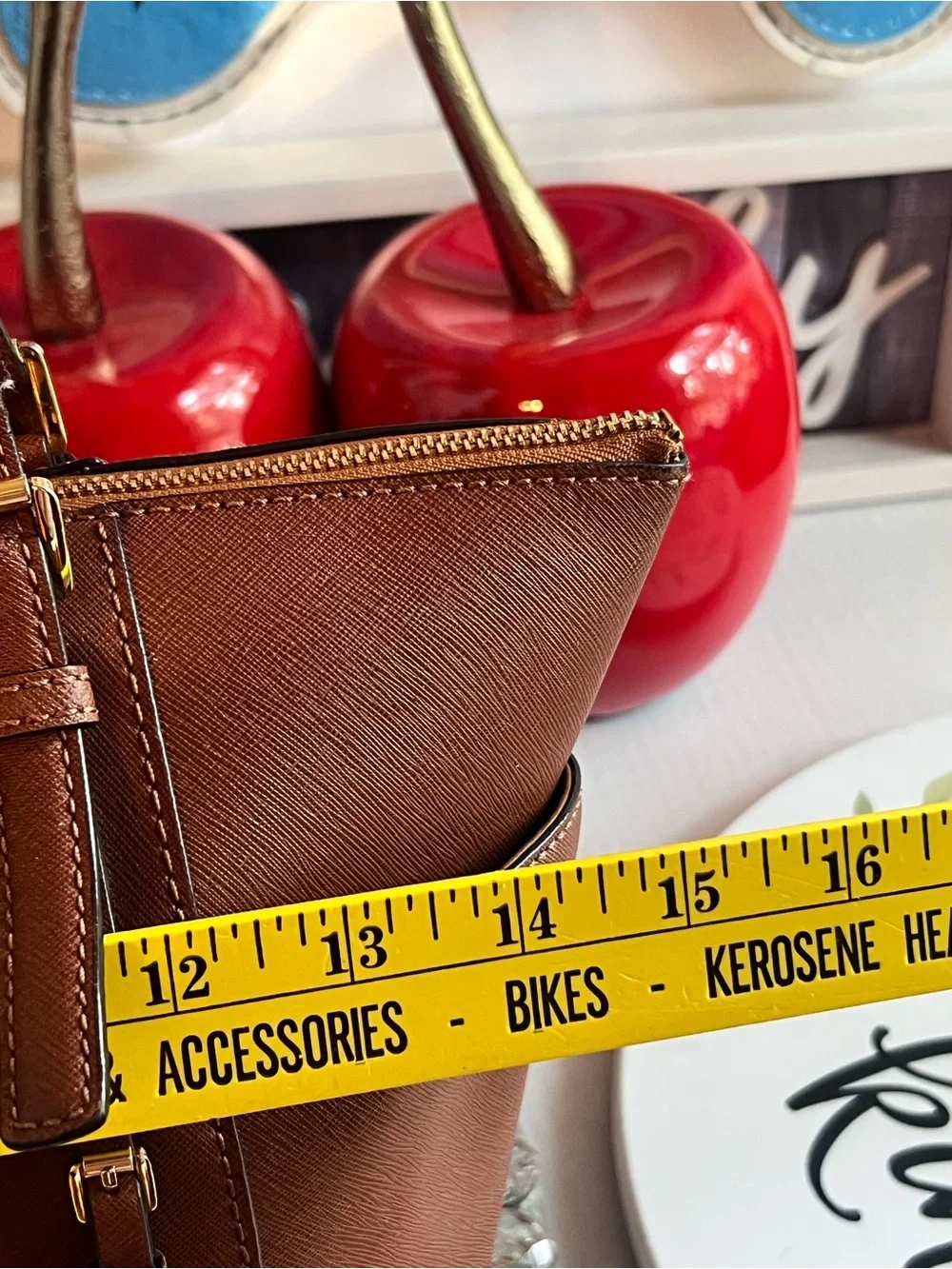 Michael Kors Brown Leather Saffiano Tote with Gold Logo Charm